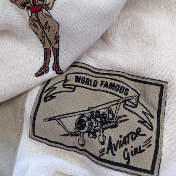 Vintage 80s aviator girl fighter pilot plane gucci stripe sweatshirt top xs/s - Picture 4 of 5